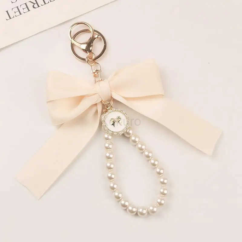 Fashion Large Bowknot Ribbon Pearl Key Chain Womens Multicolor DIY Key Pendant Hanging Ornament Sweet Bag Accessories M250912
