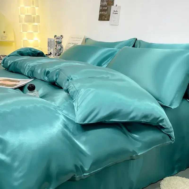 Pure Satin Silky Bedding Set Luxury Queen King Size Bed Set Quilt Duvet Cover Linens And Pillowcase For Single Double Bedclothes C250912