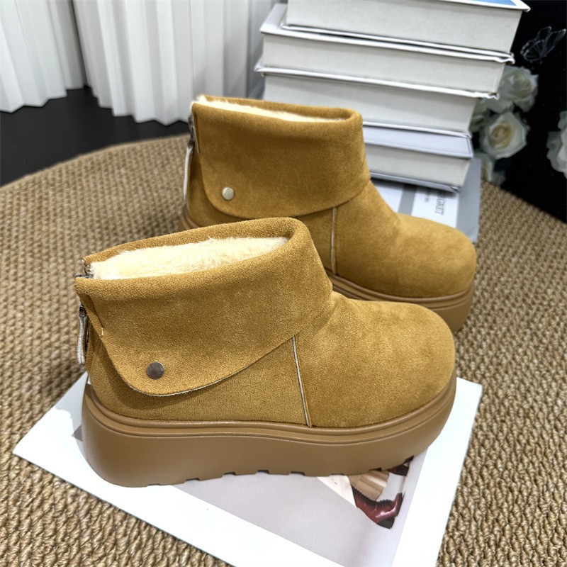 Designer shoes free shipping 2025 Winter New Versatile Boken Shoes with Velvet Warm Flat Casual Short Boots for Women brown khaki