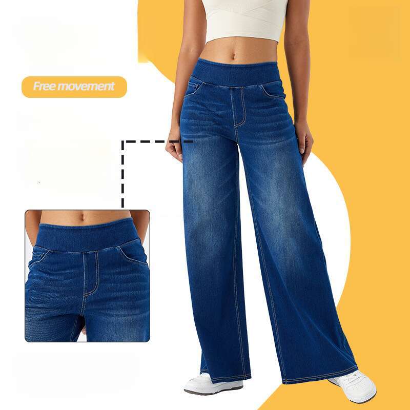 New Plus Size Denim Wide-Leg for Women High Waist Slimming Multi-Pocket Straight Loose Cat Whiskers Casual Pants