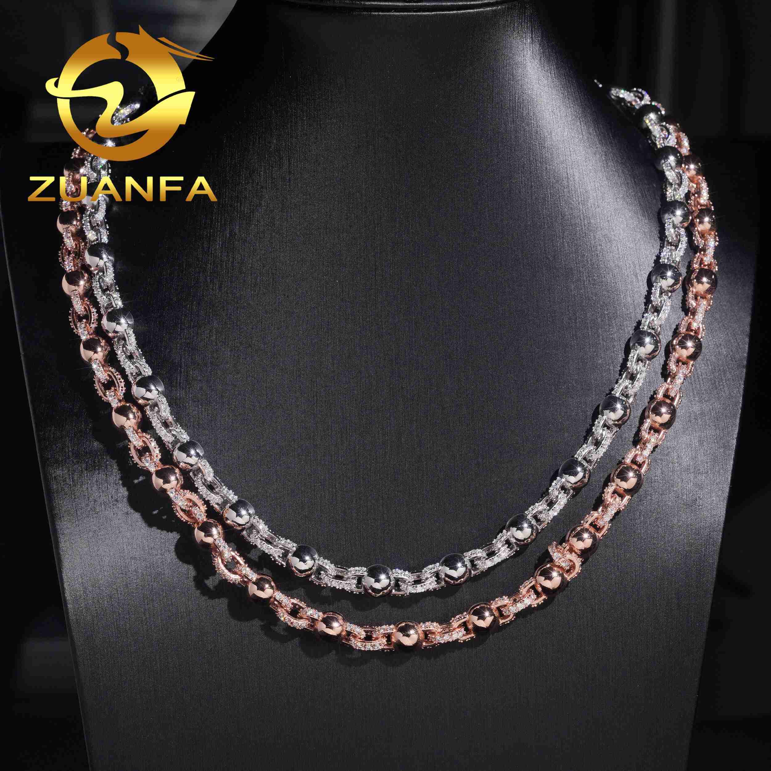Hot Sale Hip Hop Fine Jewelry 925 Sterling Silver 8mm Ball Iced Out Moissanite Bead Chain Necklace