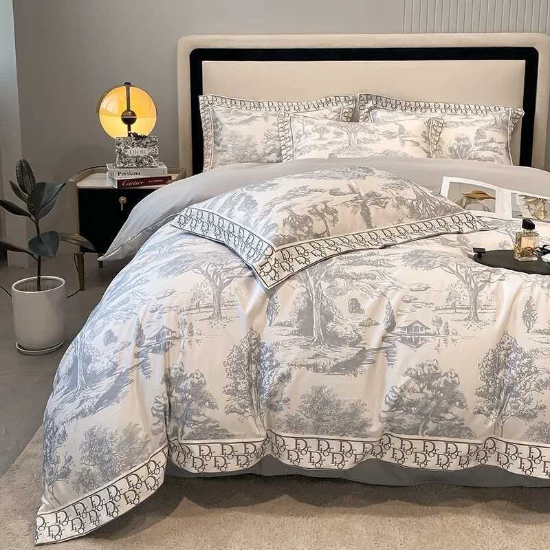 4pcsset Light Luxury Style 100s Bed Sheet Pure Cotton Quilt Cover Matt Highend Printing Super Soft Bedding Set Twin Queen Size C250912