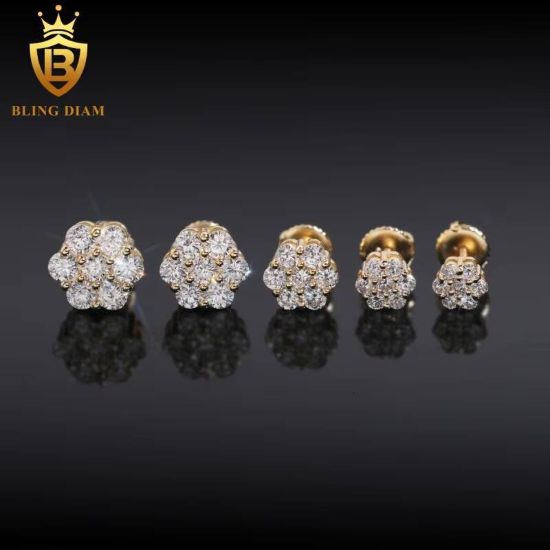 New Style 6105mm Flower Cluster Moissanite Earrings 925 Sterling Silver Moissanite Lab Diamond Screw Back Earrings