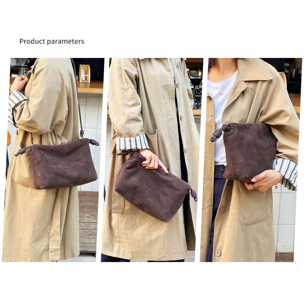 Retro Suede Cowhide Square For Women New Matte Drawstring Cloud Fashion Single Shoulder Crossbody Bag