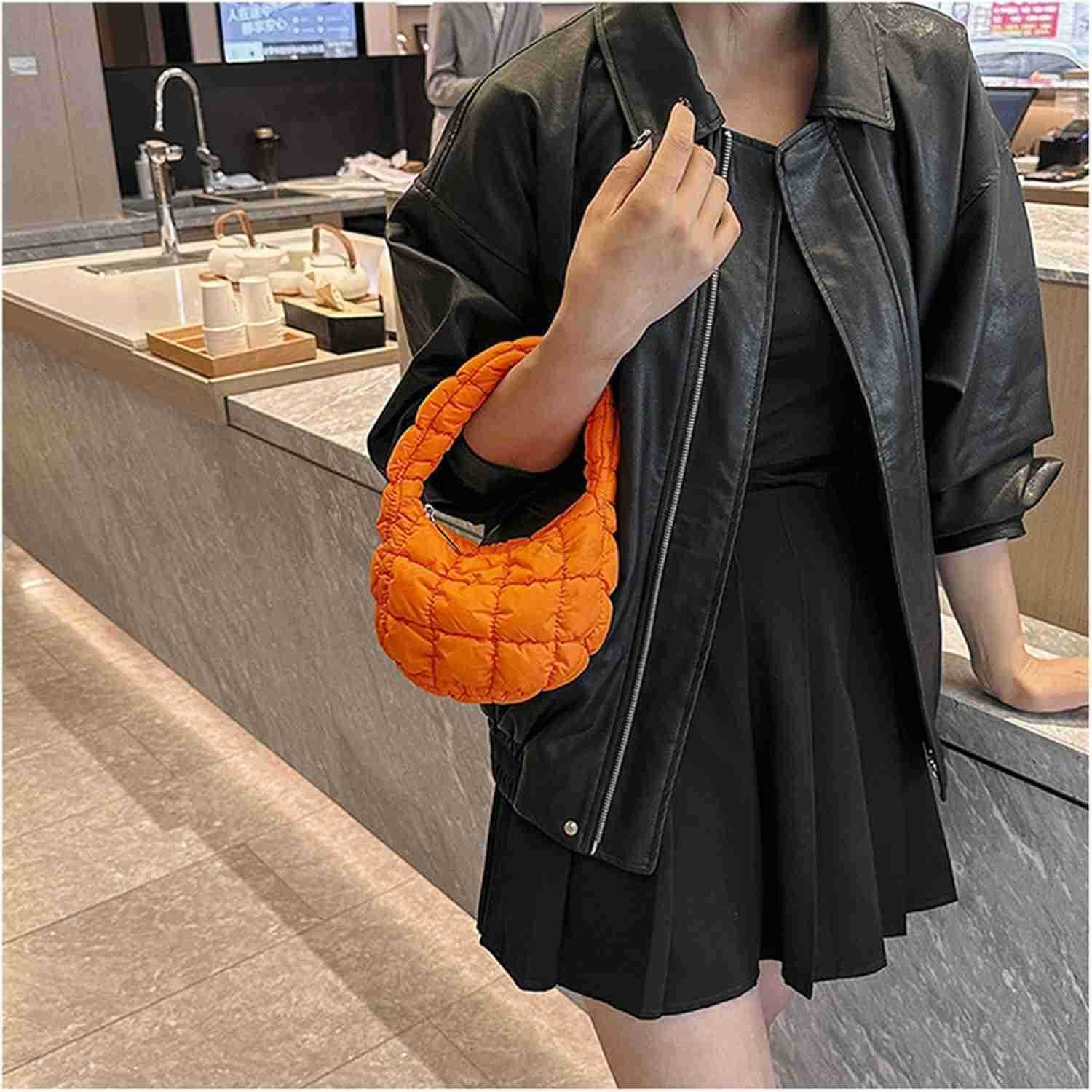 Puffer Bag Women Mini Quilted Cute Bubble Handbag Crescent Wrist Satchel Y2k Purse M250912