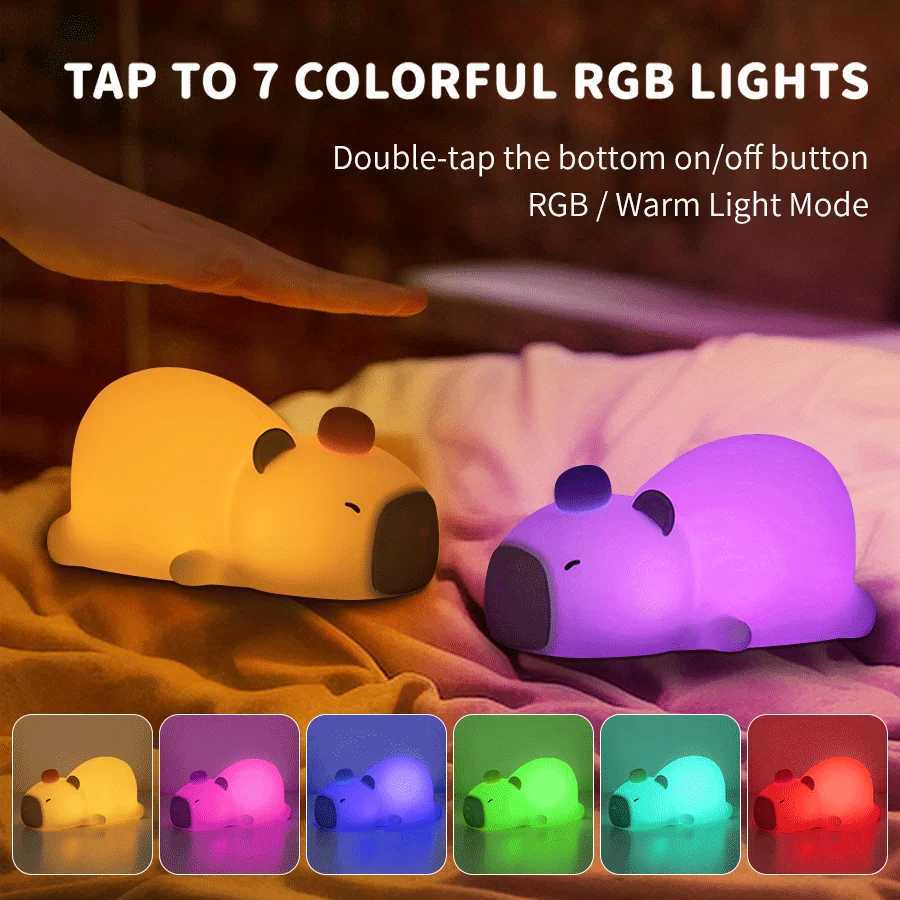 Cute Cartoon Capybara Silicone Night Light USB Rechargeable Timing Dimming Sleep Night Lamp for Childrens Night Lamp Room Decor C251122