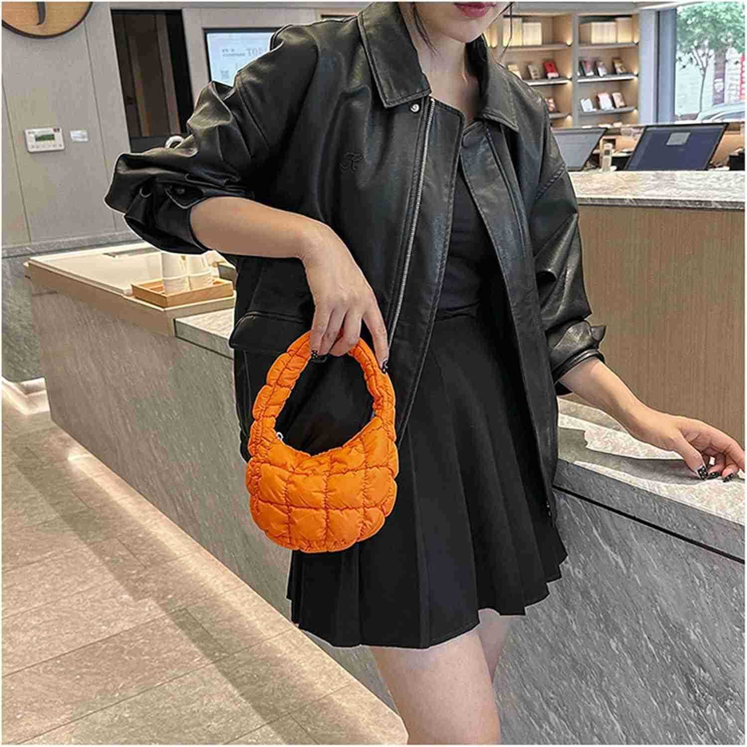 Puffer Bag Women Mini Quilted Cute Bubble Handbag Crescent Wrist Satchel Y2k Purse M250912
