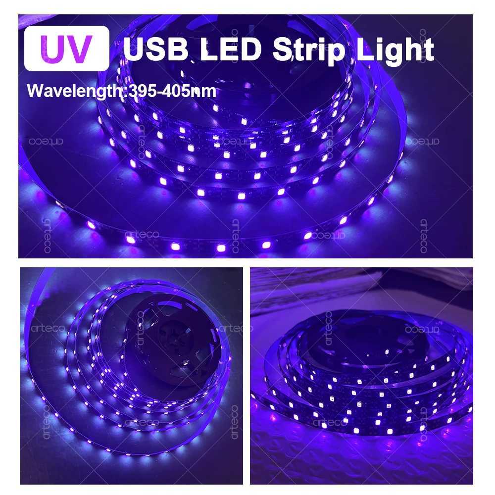 UV LED Light Strip Flexible LED Strip Light Ultraviolet 395405nm Black Light 2835 SMD UV Lamp DC 5V LED Ribbon For Glow Party C250912