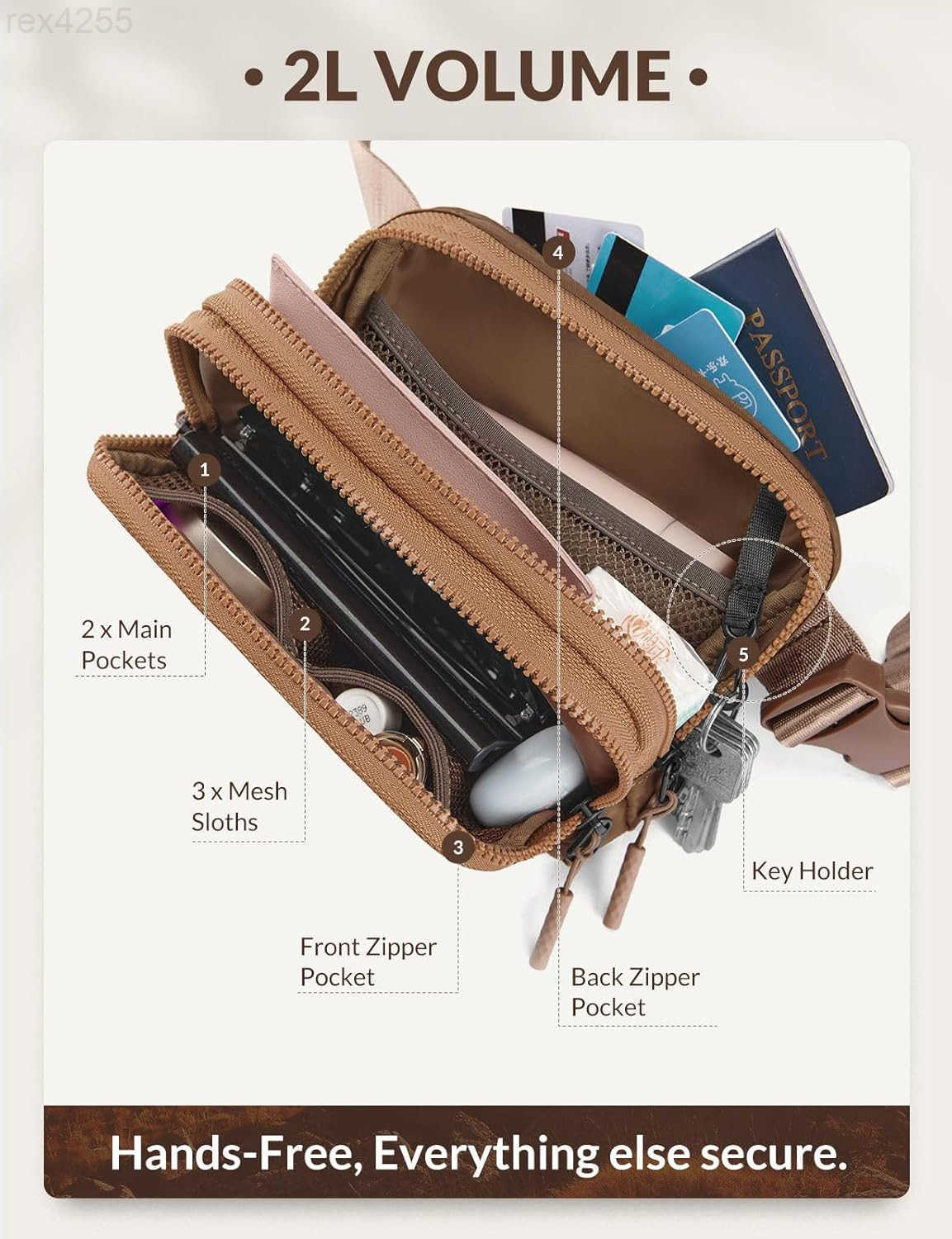 Belt Bag Women Fanny Packs Crossbody Fashion Waist Pack Water Resistant Adjustable Strap 2L BlackW250912