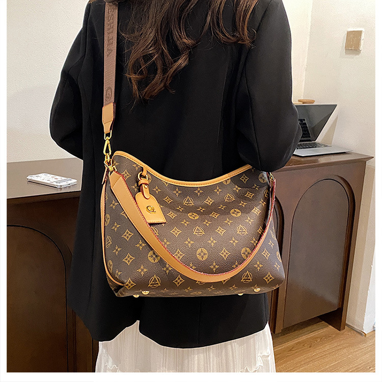 Advanced Fashion Large Capacity Printed Tote Bag New Design Retro Wide Shoulder Strap Single Shoulder Crossbody Bag