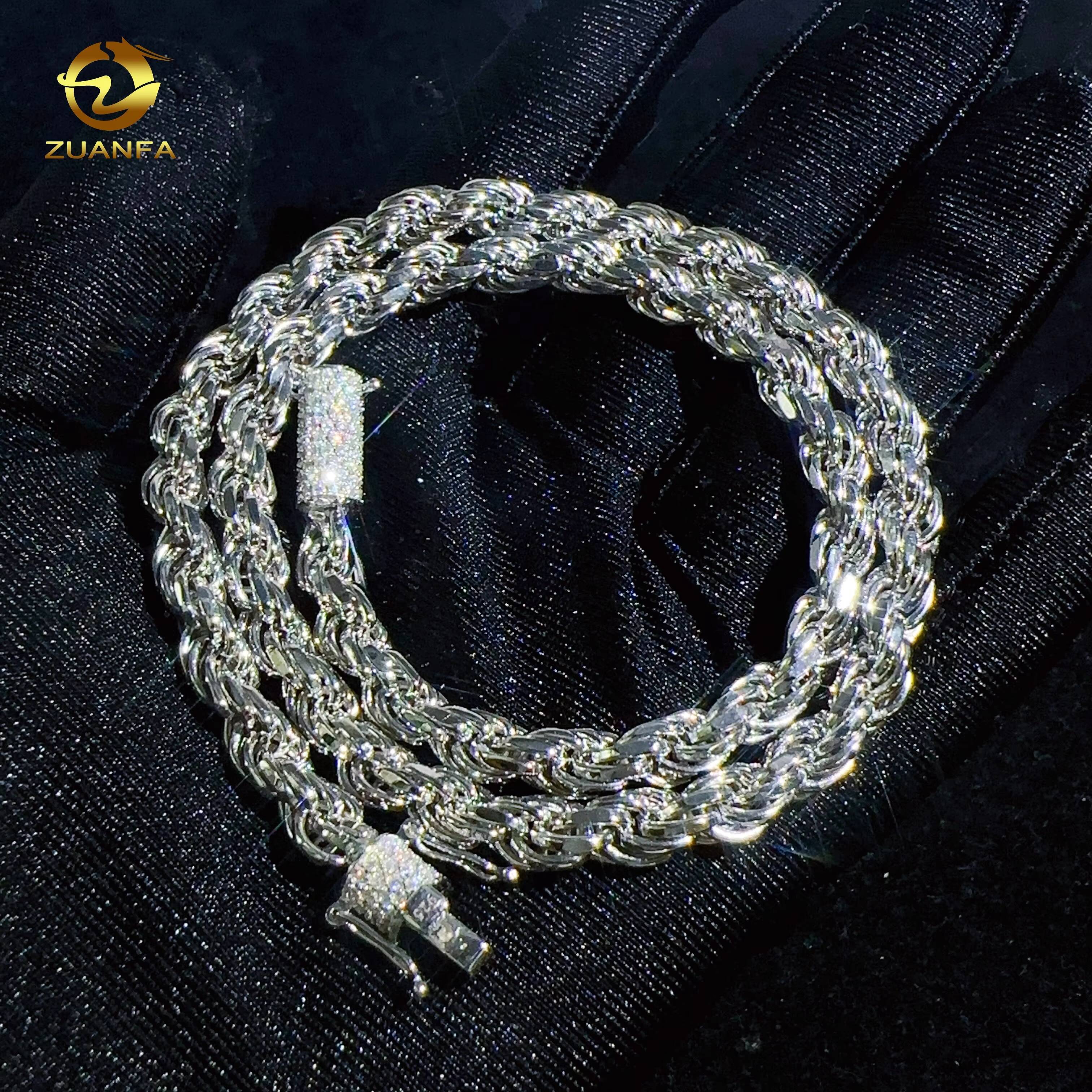 Fashion Hip Hop 6mm 925 Sterling Silver Necklace With Moissanite Clasp Iced Out Rope Chains for Menwomen