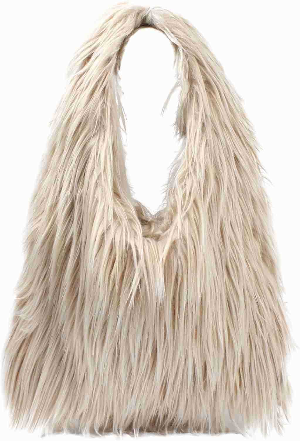 Women Faux Fur Tote Bag Fluffy Plush Shoulder Bags Soft Casual Hobo Bag Big Capacity Shopping Bag M250912
