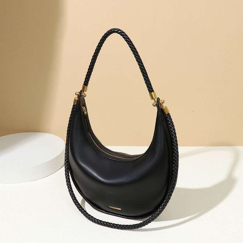 Spring Summer New Design Sense Niche Versatile Simple Black Hobo Underarm Crescent Woven Women's Bag 20250805 250828 250829