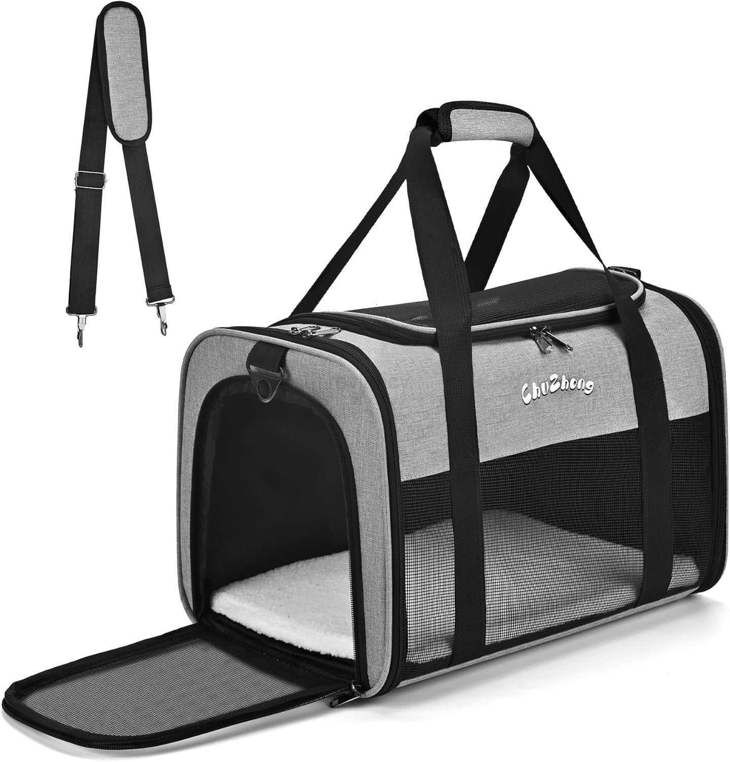 Cat Dog Carrier for Small Medium Cats Puppies up to 18 LbsGreySoft Sided Cat Bag Airline ApprovedCollapsible Pet Travel Carrier Portable Kennel with S