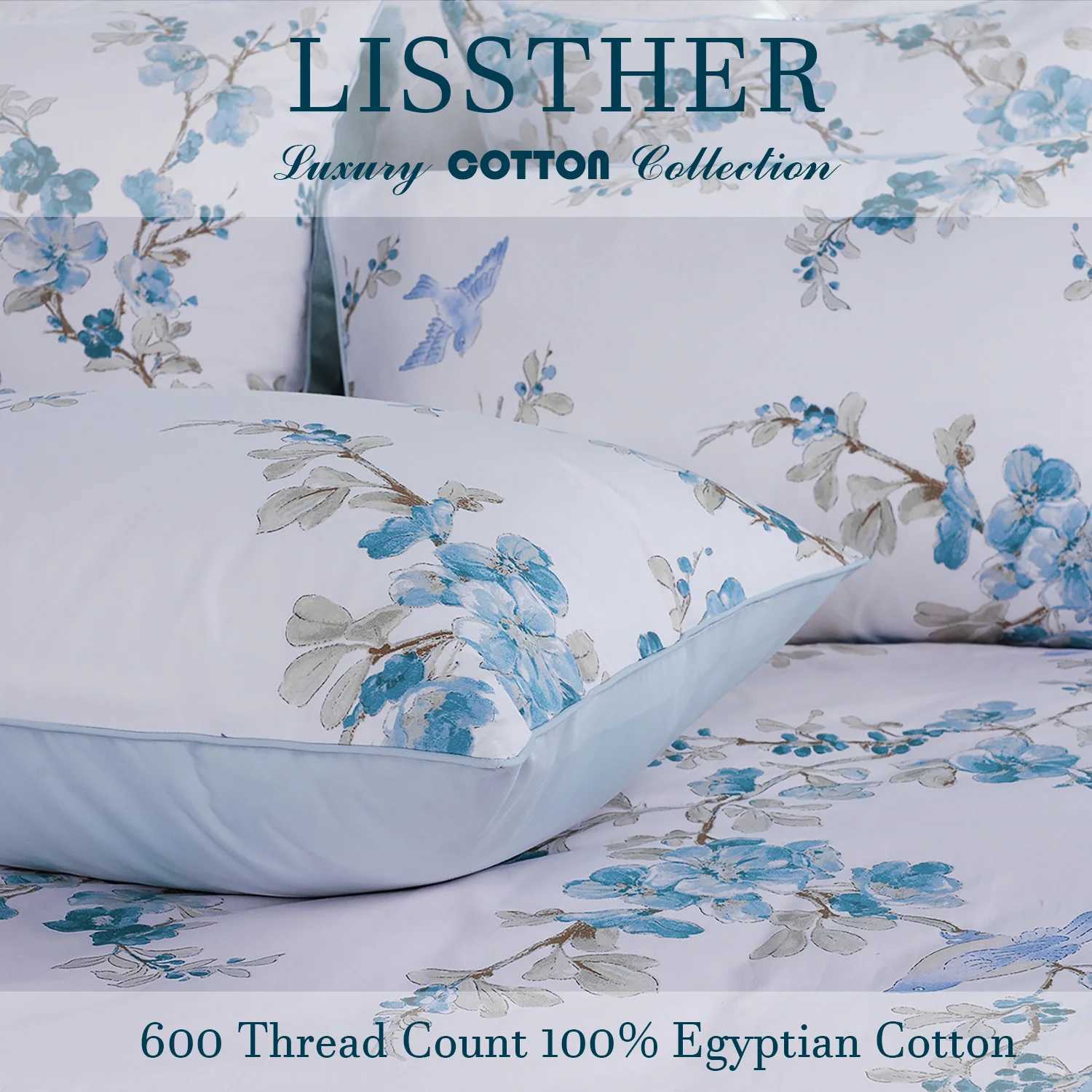 3pcs 600TC 100 Egyptian Cotton Duvet Cover Set Blue Watercolor Floral Soft Breathable SkinFriendly No Inserts C250912