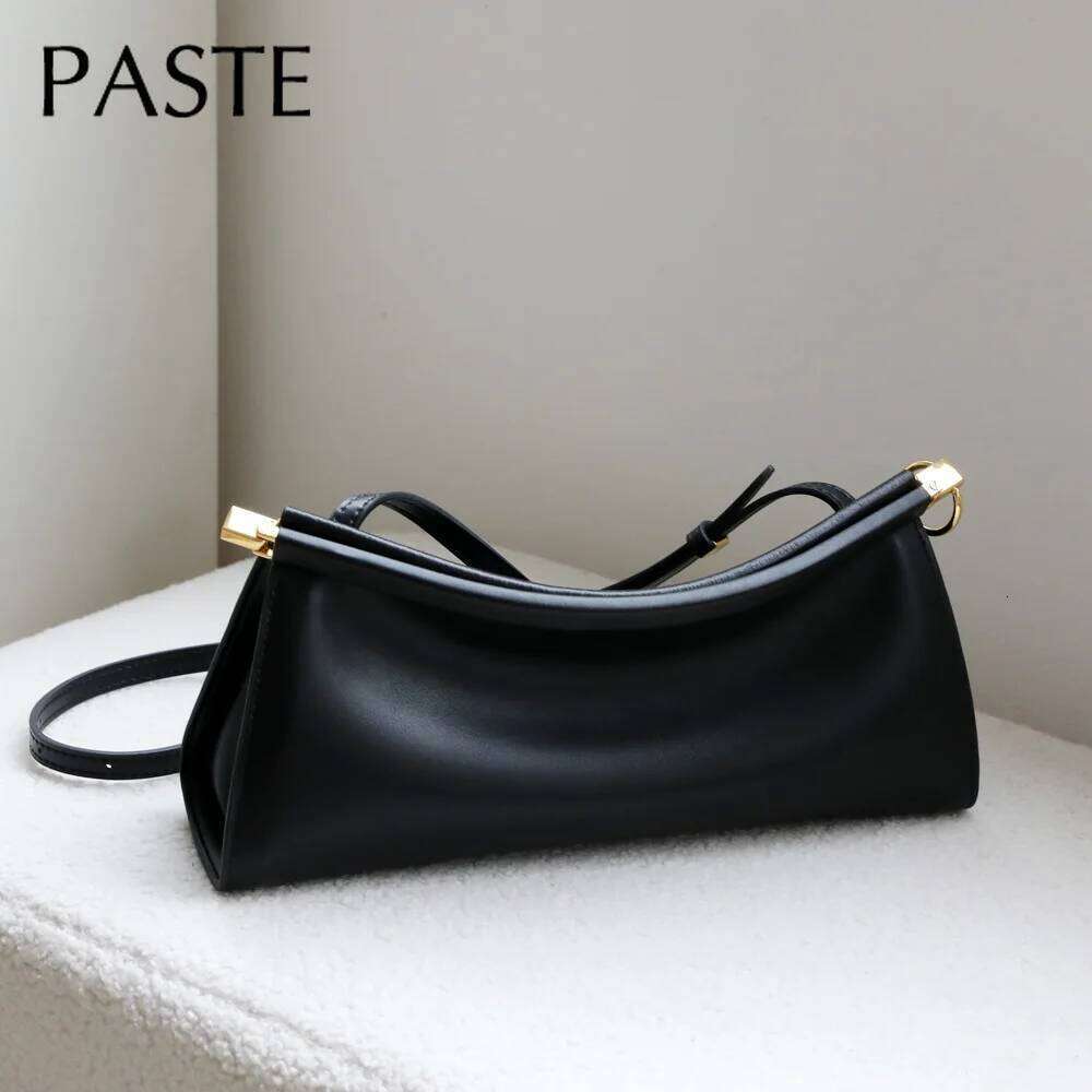 Euro French Niche Design Clip Plain Cowhide Leather Women Armpit Shoulder Bag Stylish Party Formal Ocns Handbag