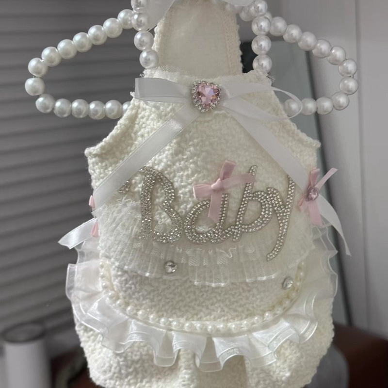 Luxry Pet Pearl Princess Dress with Rhinestone Baby Ruffled Tulle Elegant Gown for Small Dogs Maltese Bichon Yorkshire Terrier Ideal for Parties Weddi