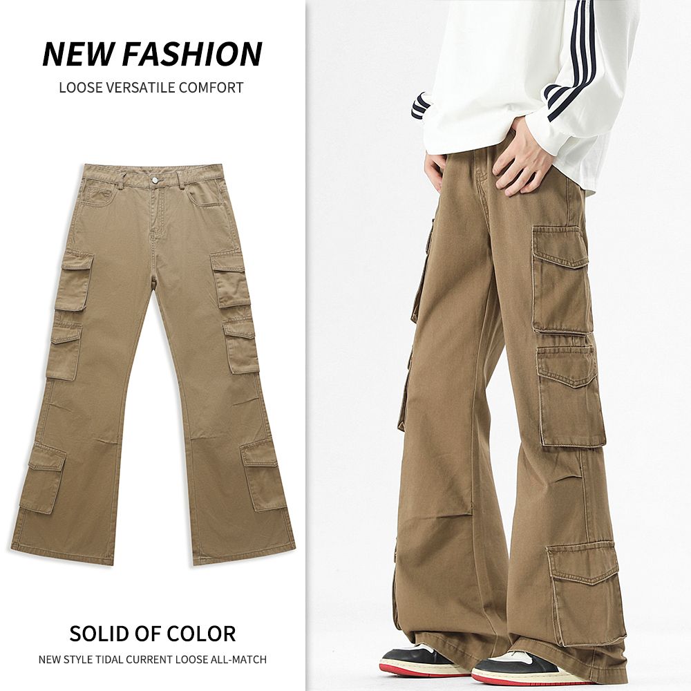 Men's Jeans New American Style Unisex Boot - Cut Denim Cargo Jeans: Stylish Design, Multiple Pockets & Height - Enhancing Effect