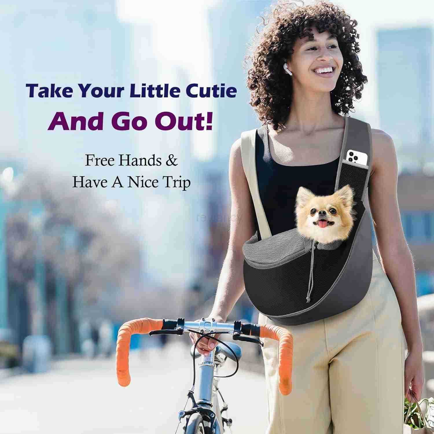 Pet Dog Sling Carrier Hand Free DrAWstring Dog Papoose with Adjustable Strap Breathable Mesh Bag for Puppy CAT Crossbody SaTChel Dog Purse with Pocket