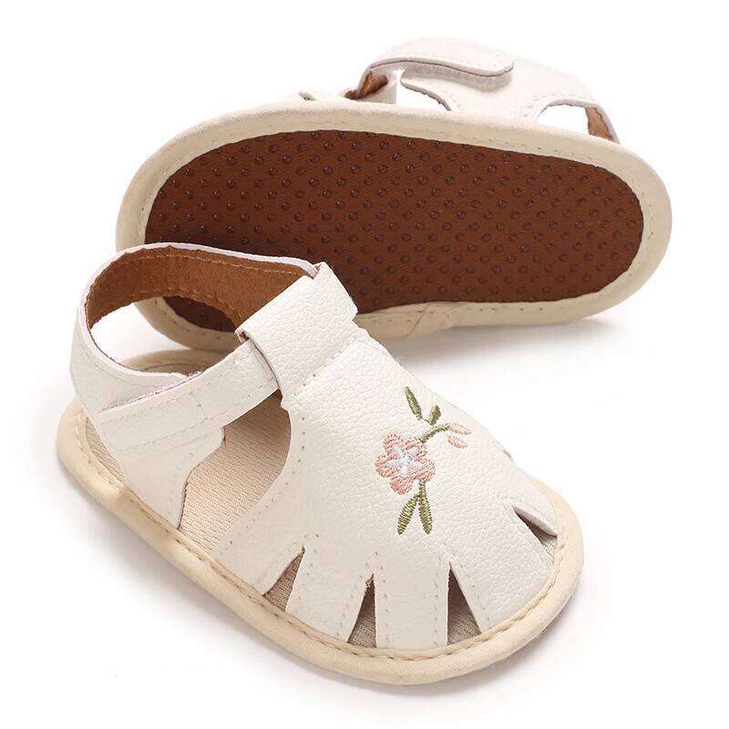 "Newborn Baby Sandals 0-18M - Summer Floral Embroidered Soft Sole Wrap-Toe | Lightweight & Comfortable"