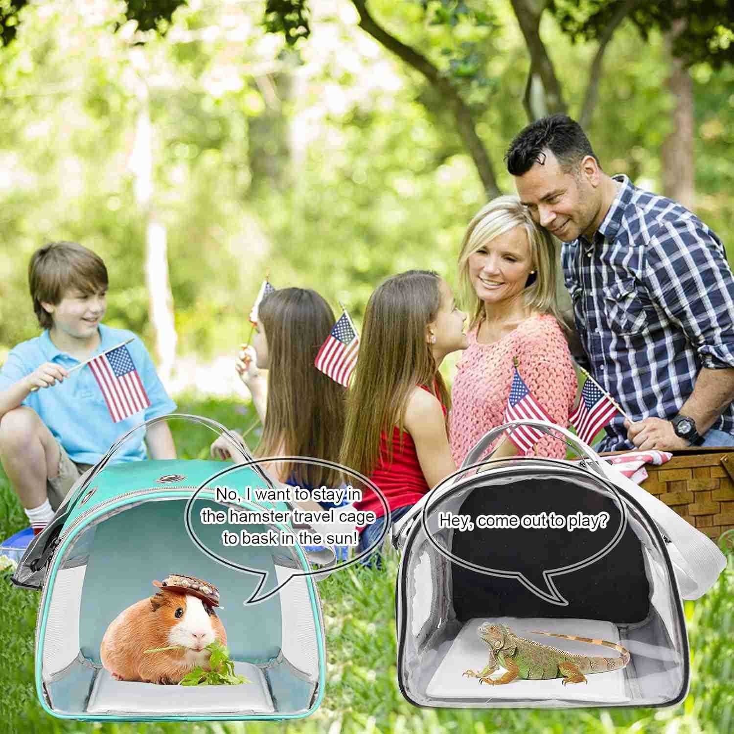 Small Animal Carrier Bag Upgraded Portable Guinea Pig Carriers Transparent Hamster Carrying Case Reptile Rat Rabbit Bearded Dragon Hedgehog Carrier Ba