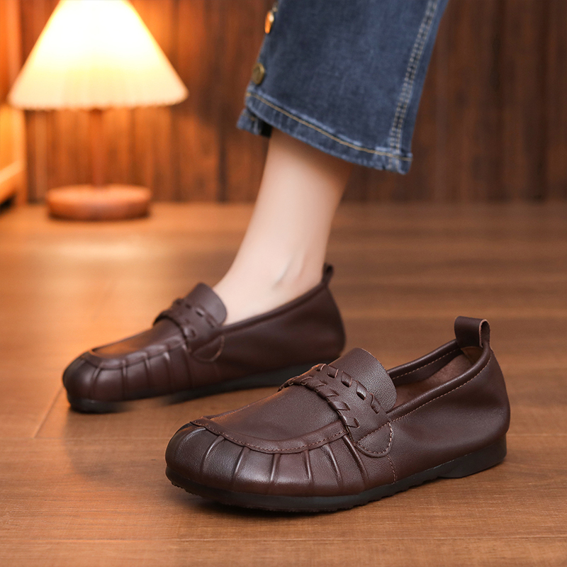 Top-Grain Cowhide leather Handcrafted Vintage Women's Shoes Versatile Flats Old Money Style Women's Shoes