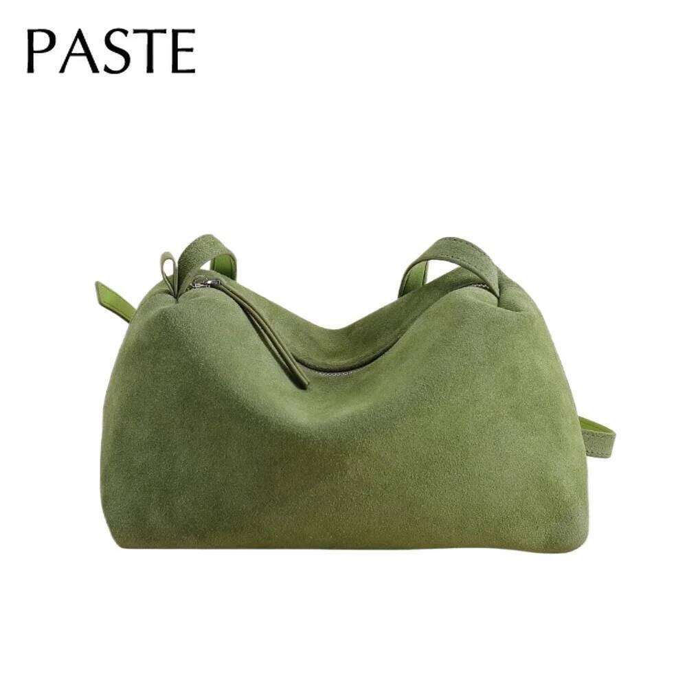 2026 Early Autumn Upgrate Thick Suede Cow Leather Long Strap Women Shoulder Crossbody Bag Matte Nubuck Female Handbag Green