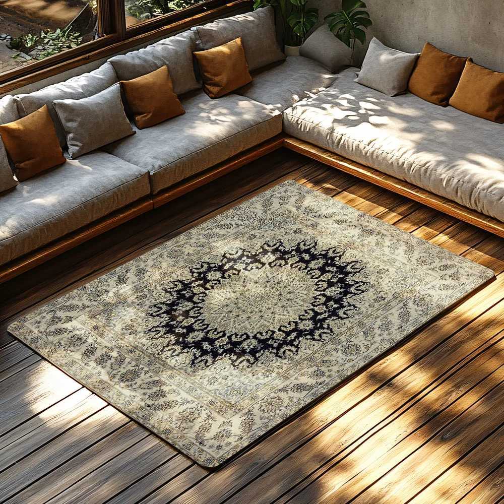 Classic Floral Design Persian Area Rug Cream Royal Blue Boho Accent Carpet for Living Room Decor 8 x 10 Feet Custom Sizes Avail C250912