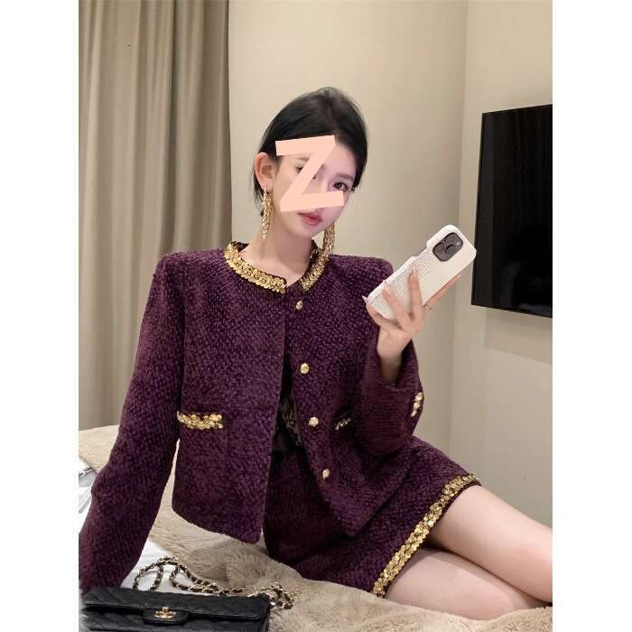 DHEssentials Chanel Suit 2025 New French Style Rich Lady Socialite Black Sequin Wool Blazer Women Autumn Winter