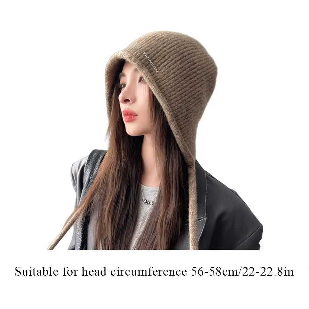 Hot Autumn Winter Wens Fashion Knit Hat Knitted Wool Ear Protection Solid Color Warm LaceUp Wens Bber Bonnets G250910