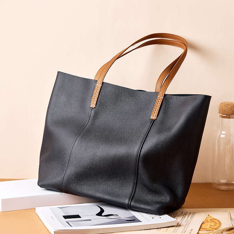 New Top Layer Cowhide Handmade Tote Women's Commuter Capacity Handheld Shoulder Bag, Large Bag B5