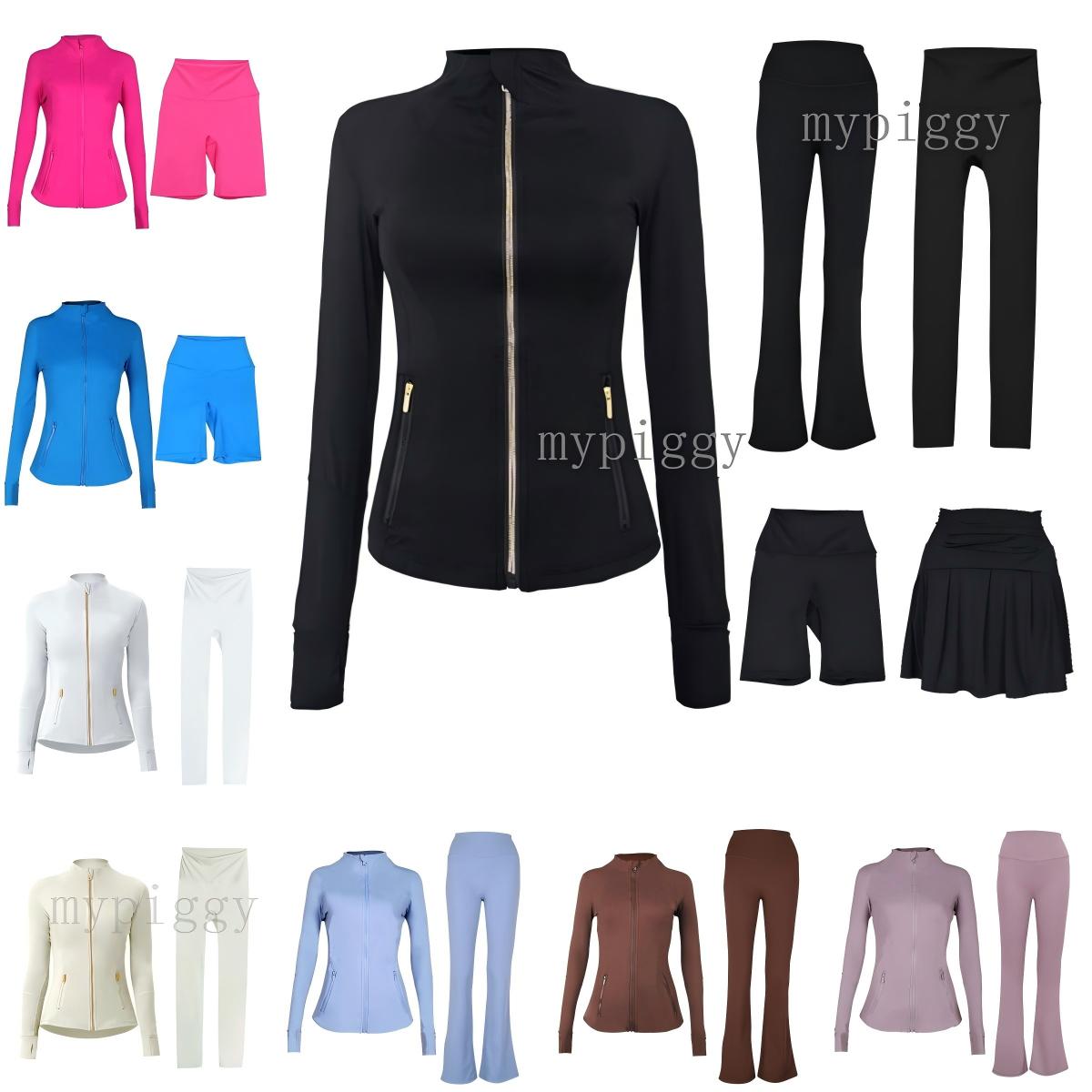 Workout Set Yoga Jacket set womens Jacket Yoga Black Cream Gold Zipper Exercise Long Sleeve Fiess Gym Exposed Sportswear pants sets