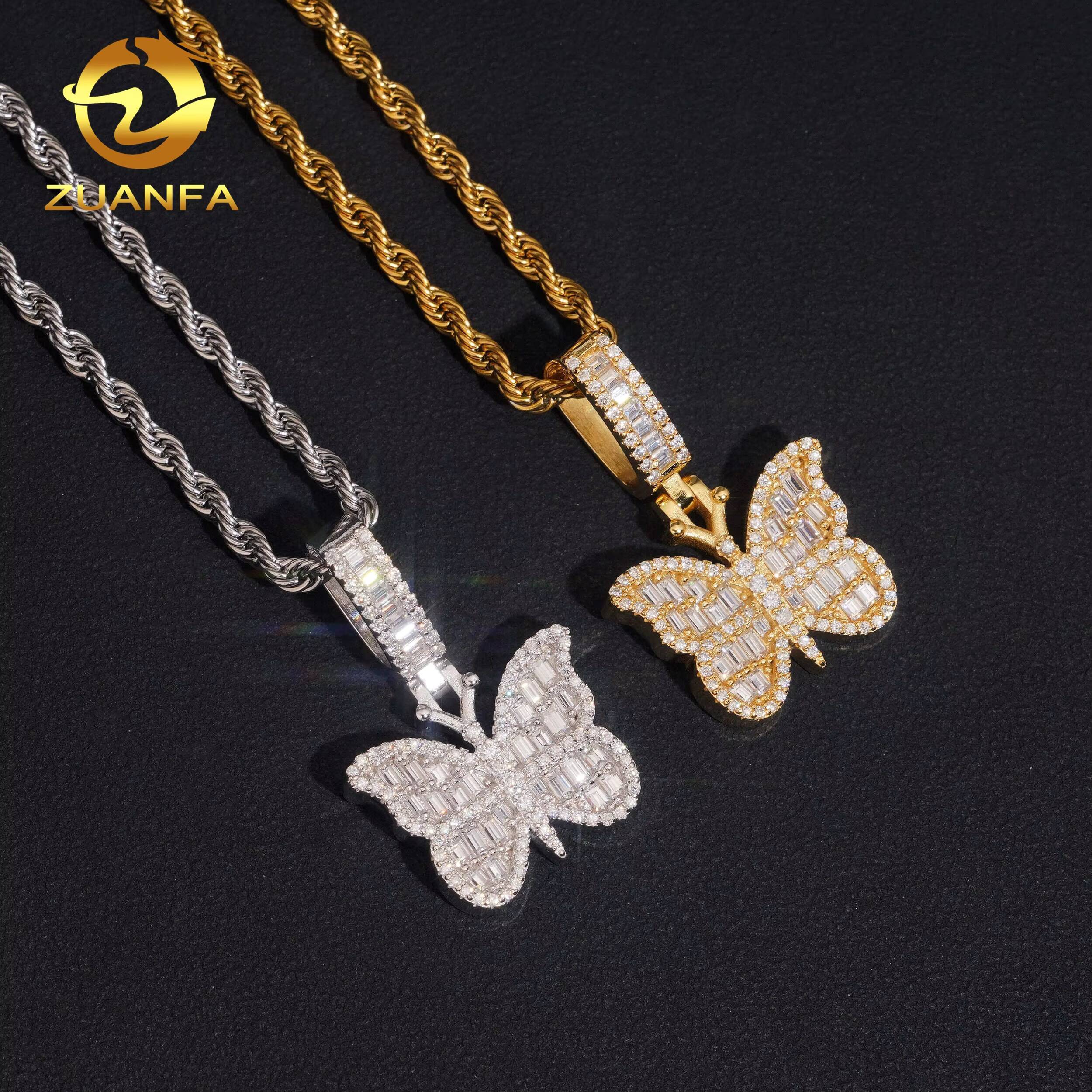 48 Hours Shipping 925 Silver Jewelry GRA Certificate Iced Out Butterfly Hip Hop Moissanite Diamond Pendant