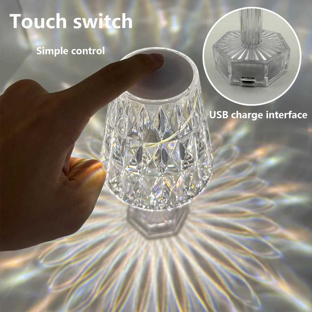 Diamond Crystal Projection Night Lights USB Charging Touch Control Restaurant Decoration Desk Light Bedside Night Lamp C250912
