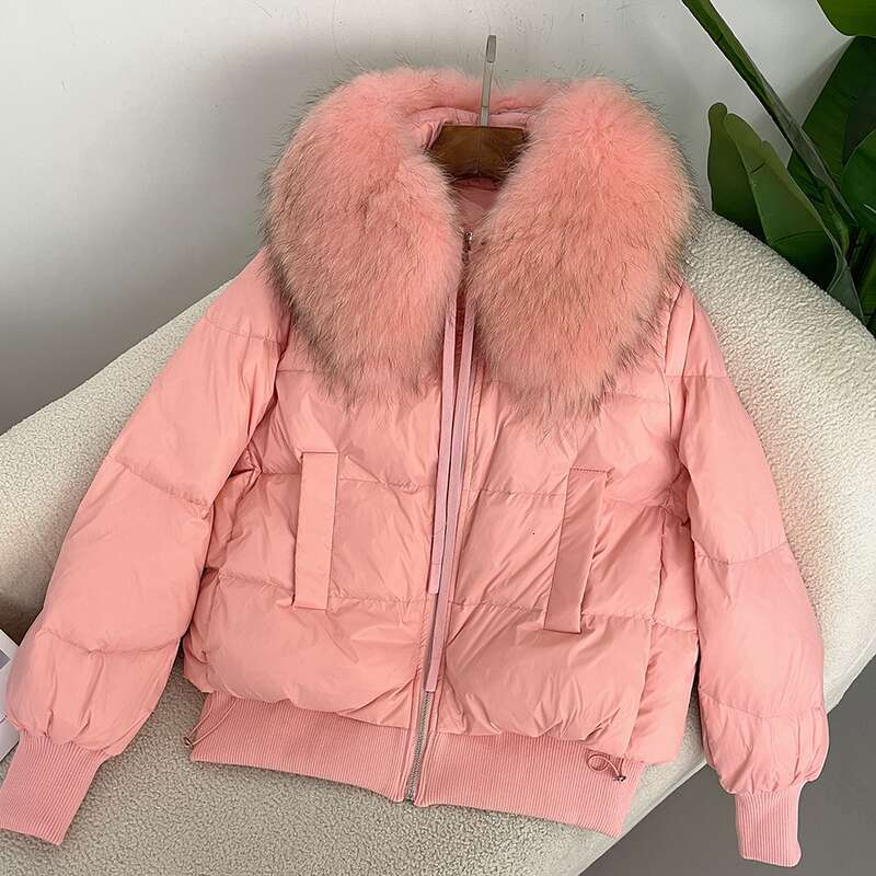 Clothing Oversized Raccoon Fur Collar Winter Women's Short Thickened White Duck Down Jacket Flat Coat