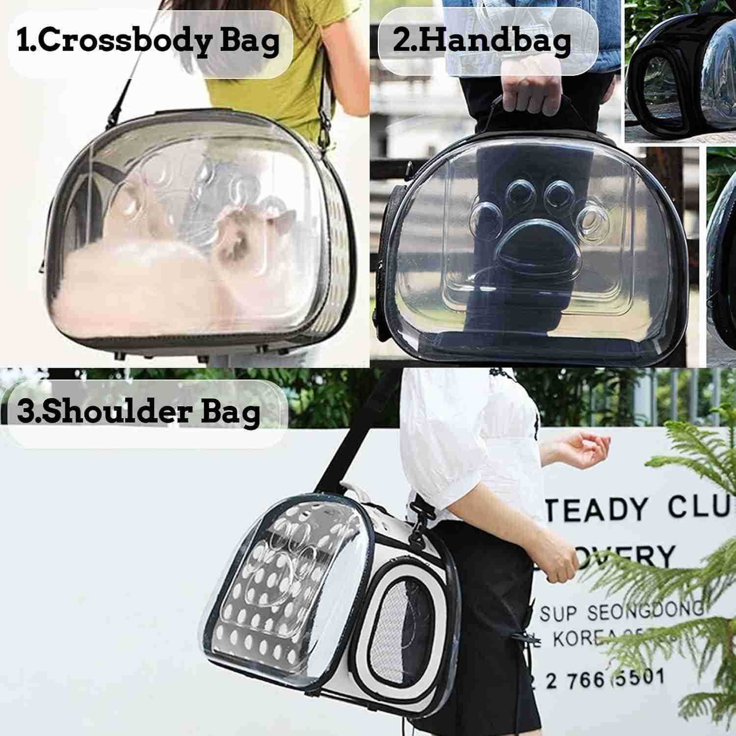 Clear Cat Carrier Hard Cat Bag Collapsible Portable Small Pet Carrier Bag for Cats Kitten Puppy Travel Hiking Walking Outdoor UseGreyW250912
