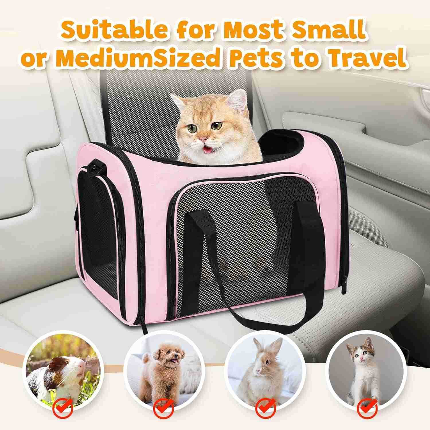 Approved Pet Carrier 17x11x11 Soft Sided Cat Dog Travel Bag for Small Pets up to 15 lbs Portable Collapsible Pet Carrier Under Seat with Mesh Ventilat