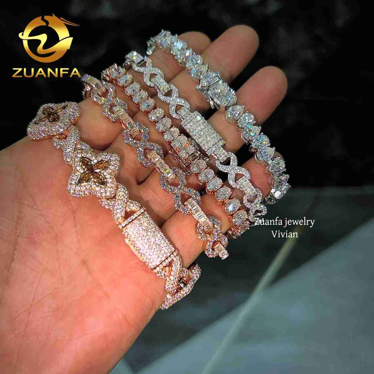 VVS Moissanite Diamond Luxury Hip Hop Fine Jewelry Tennis Bracelet 925 Sterling Silver Fashion Tennis Chain Bracelet