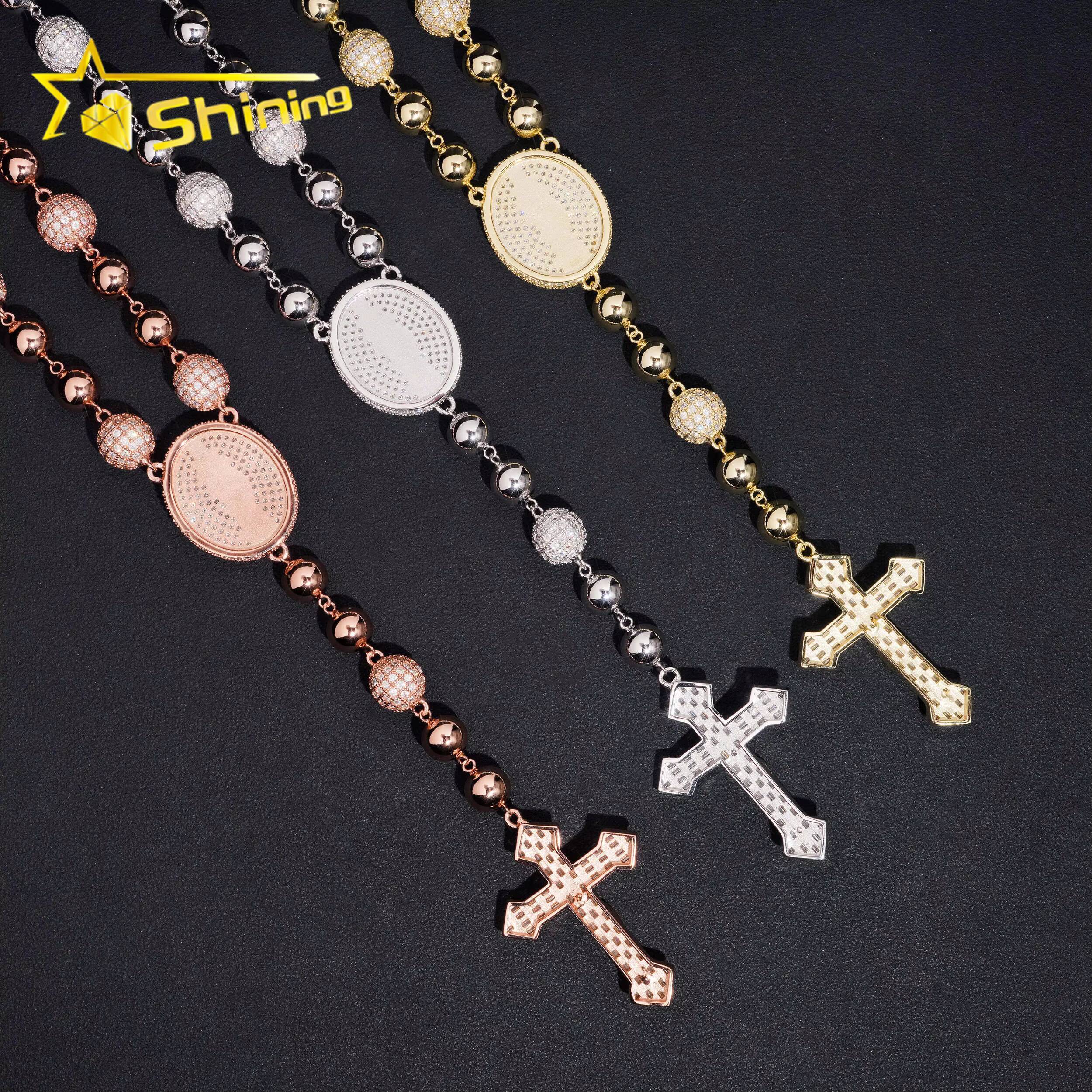 Hip Hop 925 Silver Moissanite Ball Chain Necklace with Cross Pendant Custom Iced Out Moissanite Cuban Link for Men