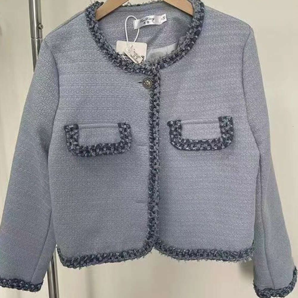 DHEssentials TikTok Same Style French Chic Coat for Women, Autumn New Elegant High-end Fashionable Blue Socialite Long Sleeve Top