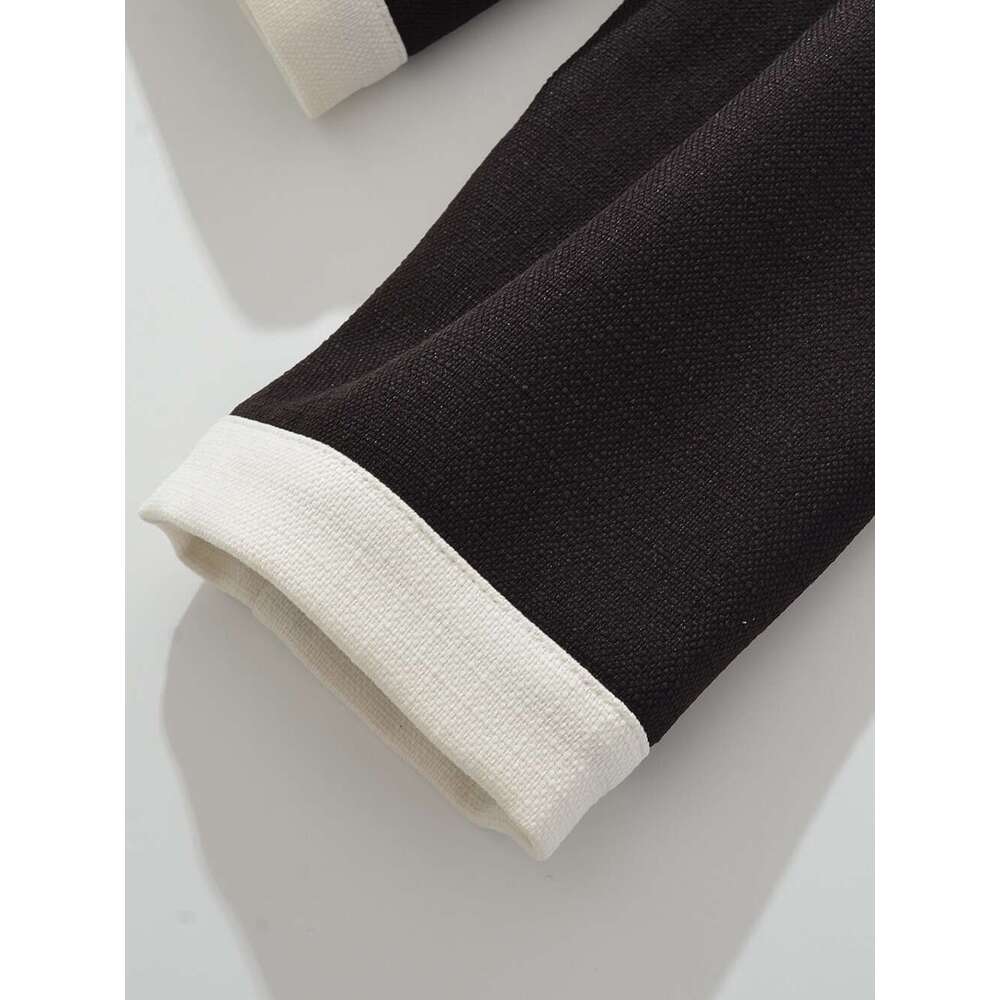 DHEssentials 2025 Autumn New Small Fragrance Style Youthful Short Single-Breasted Color-Block Women's Long Sleeve Jacket Black