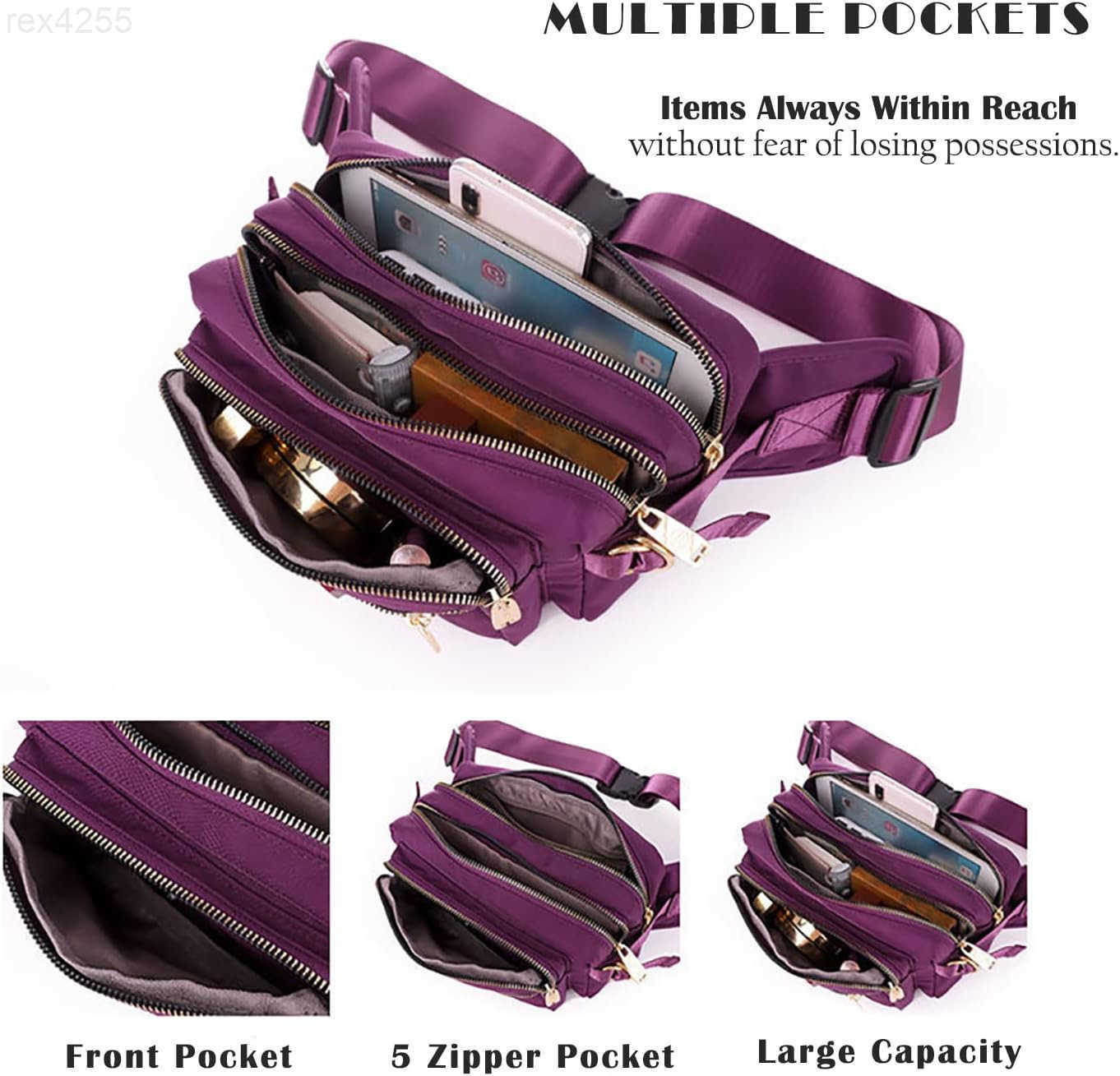 Large Fashion Fanny Pack for Men Women Waist Bag for Waterproof Hiking Running Biking Gym Outdoor Sports Travel Belt Bag PurpleW250912