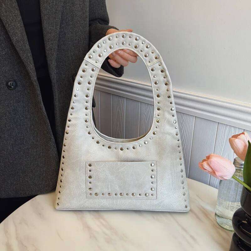 Vintage Rivet Women Shoulder Bags Punk Style Lady Handbags Pu Leather Underarm Bag Small Tote Female Purses 2025