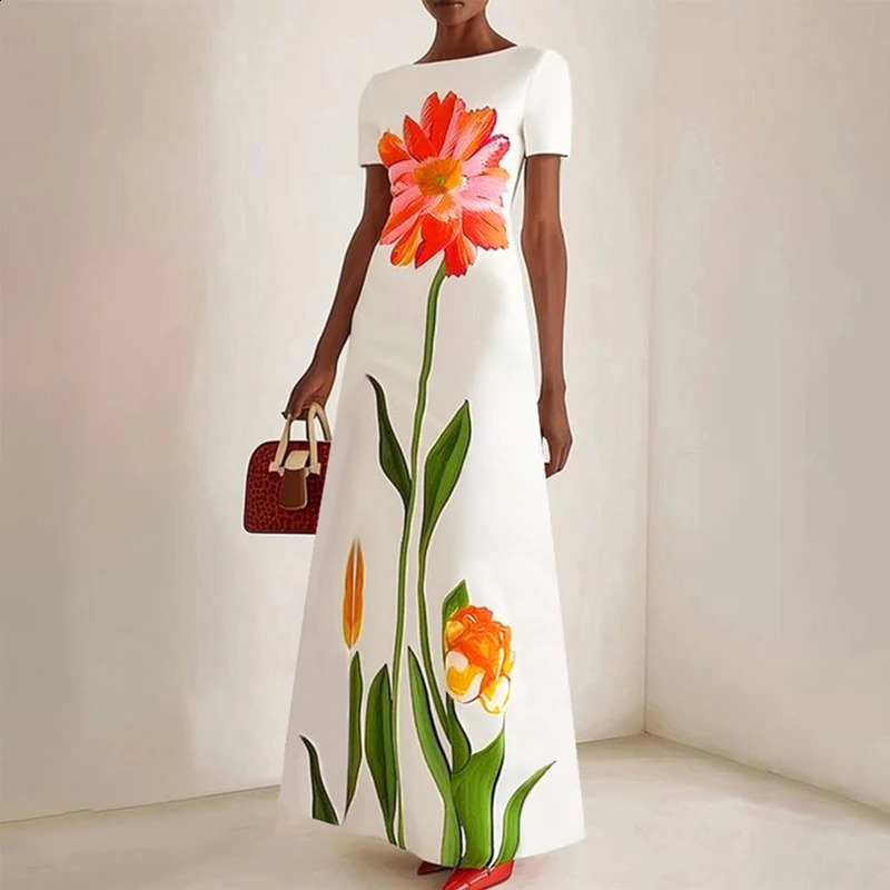 Gymystars Summer Evening Dresses Elegant Party Dresses Fashion Boat Neck Flower Print Holiday Dress Trend Clothes 250815