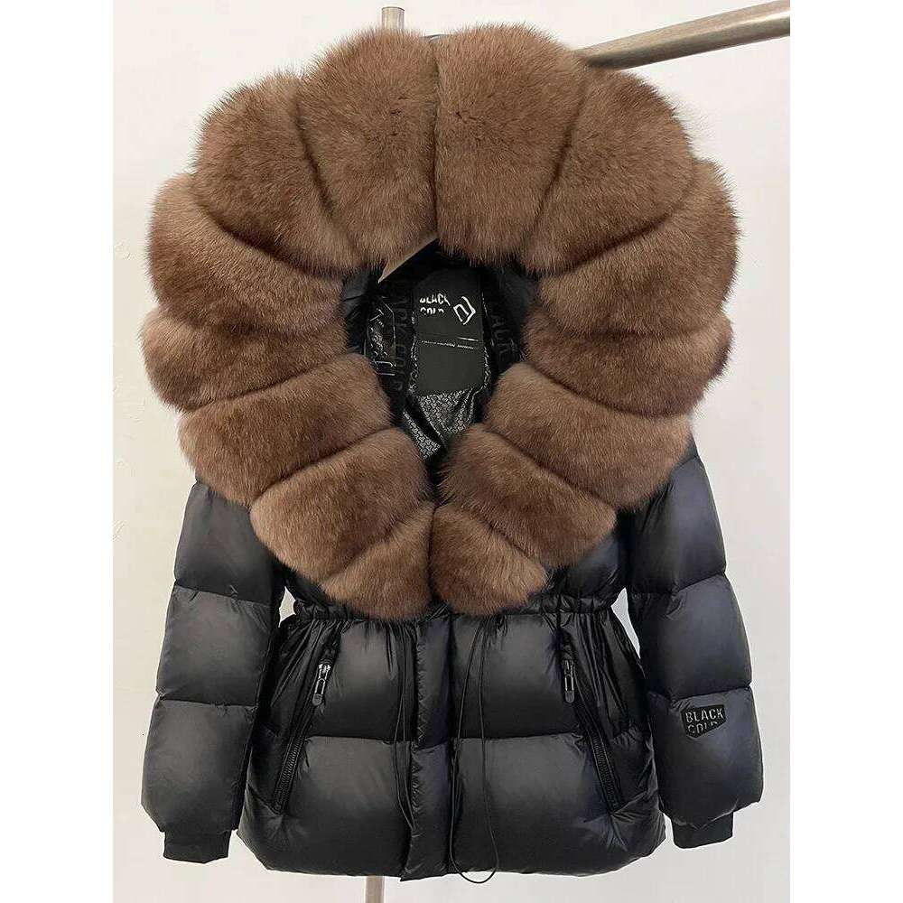 ZMEENNA Women's Black Puffer Down Jacket With Oversized Real Fur Hood Winter Warm Coat Luxurious Quilted Outerwear Zm3375
