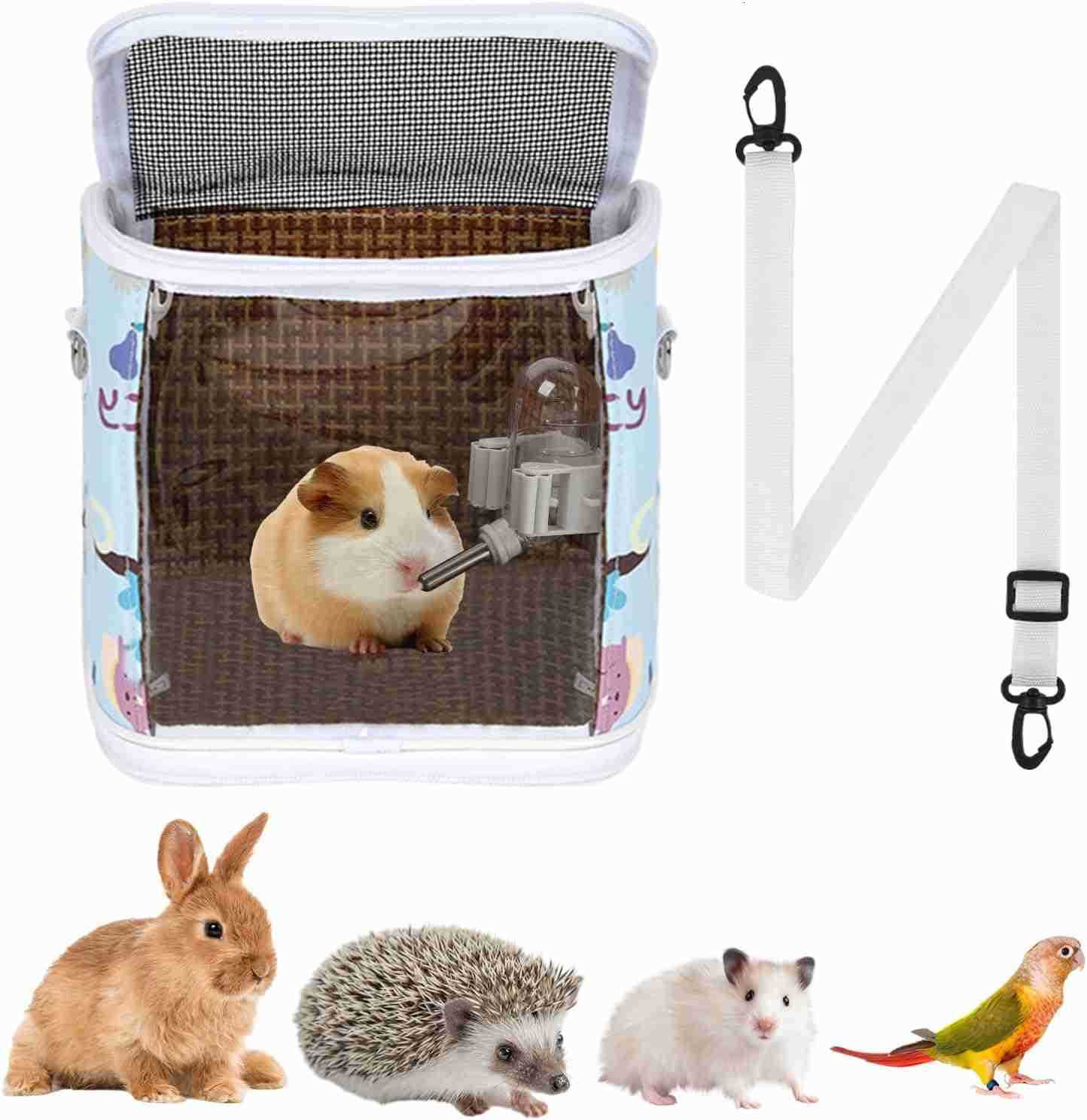 Pig Carrier Bag with Water BottleTravel Portable Small Animal Carrier Sling Pouch Clear Window Carrier Backpack for Hamster Bunny Gerbil Hedgehog Suga