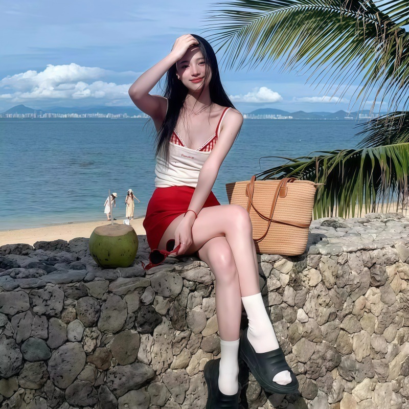 2025 New Women's Swimsuit Two-Piece Skirt Bikini Four-Piece Set Long Sleeve Cover-Up Vacation Beach Swimwear for Girls