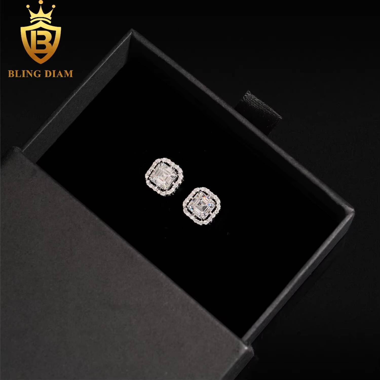 Hip Hop Jewelry Wholesale 925 Solid Silver Vvs Moissanite Diamond Square 5x5mm Earrings Stud Cluster for Men Woman
