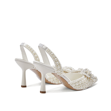 Chengdu Handmade Pearl Bow Pointed Toe Heeled Sandals - 8cm Stiletto Bridal Sandals (White) 2025 Summer Collection
