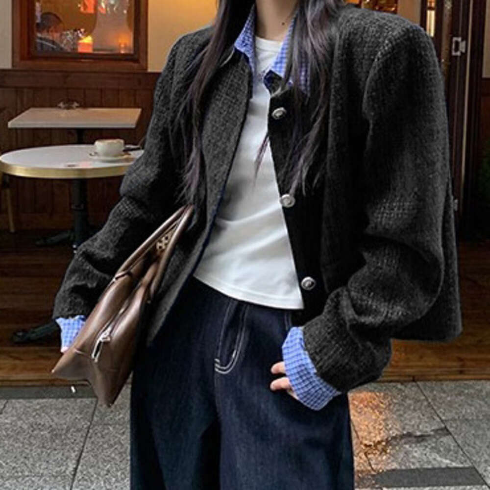 DHEssentials Korean Style Gentle Fake Two-Piece Chanel-Style Coat 2025 Autumn New Single-Breasted Slimming Elegant Top for Women